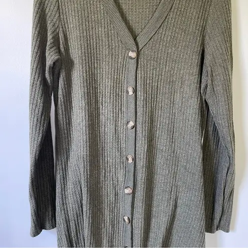 American Eagle Sage Green Waffle Knit Button Down Cozy Sweater Dress size Large