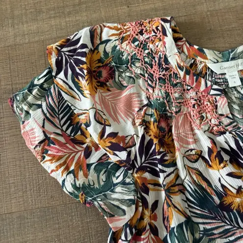 Garnet Hill poetica smocked floral tropical blouse