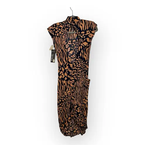 All that jazz Vintage Abstract Animal Print Midi Dress 70s 80s Tiger Cheetah S