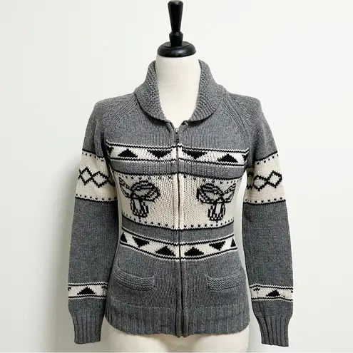 Aritzia TNA Grey Ivory Sea To Sky Zip Up Wool Cardigan Sweater NWT Fitted Medium Gray