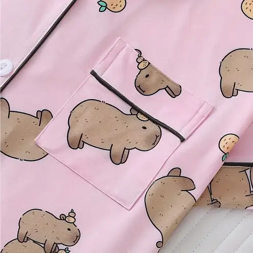 Pink Teddy Bear Pajama Set with Piping Details Size M