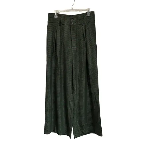 Cider High Waist Gingham Wide Leg Pants Grandpa Core Green Tan NWT Sz Large