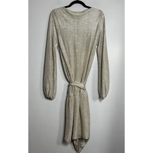 Alexis Crinkle Drop Waist Mini Dress Small Gold Party Holiday Tie Balloon Sleeve