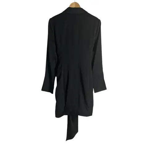 Misha Teagan Black Long Sleeve Blazer Collar Tie Waist Satin Mini Dress Size 10