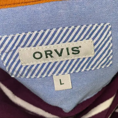 Orvis  Sweatshirt Drawstring Mock neck front pouch pocket striped size large