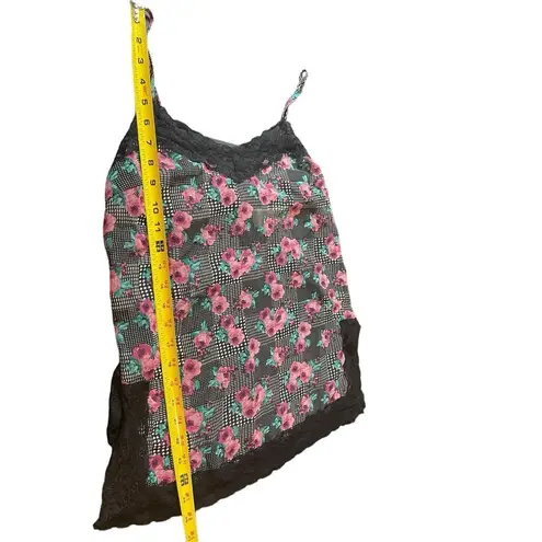 Metaphor Sheer Black Pink Floral Lace Trim 90s Y2K Cami Slip Top S NWT
