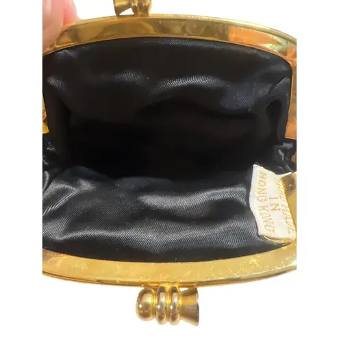 Vintage Black Beaded Evening Coin Purse Kisslock Hong Kong Sequin Clutch Wallet Gold