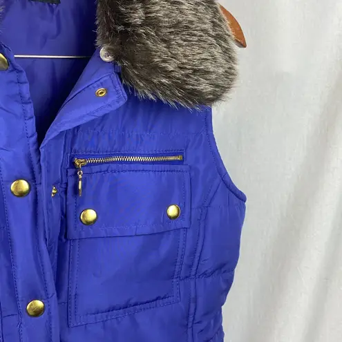 Activology Blue Fur Trim Zip Up Quilted Sleeveless Puffer Vest L Size L