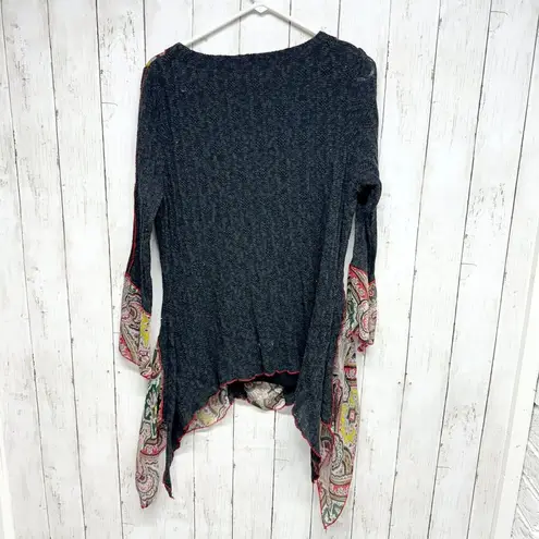 Boutique Blouse Women Sz M High Low Long Sleeve Deep B Floral Paisley Multicolor