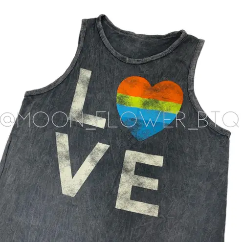 Mineral Wash Rainbow LOVE Tank Top Dress Gray