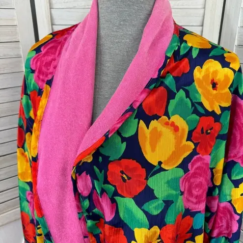 Victoria's Secret Victoria’s Secret Vintage Floral Satin Terrycloth Lined Robe Blue Pink One Size