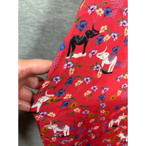 Anthropologie Corey Lynn Calter Dress M Red Elephant Floral Print Ruffle Neck Size M