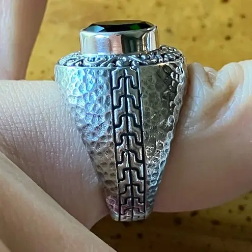 Natural Chrome Diopside Sterling Silver Hammered Ring Size 6