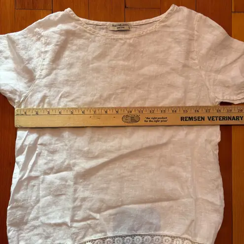 Tero Millennio 100% Linen Crochet Short Sleeve White Lightweight Top Small