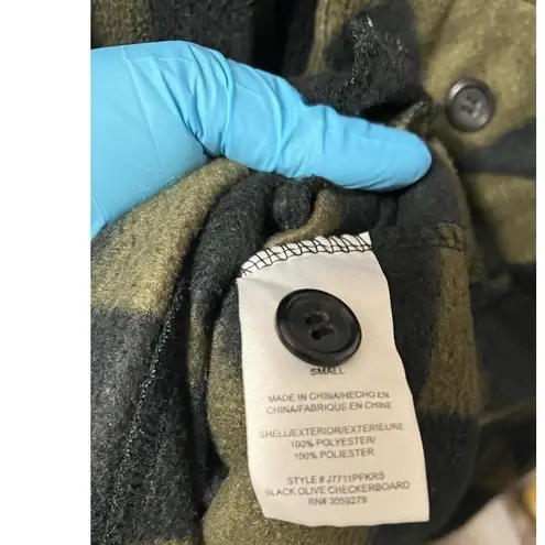 Weekends Everyday Flannel Shirt Jacket Women Size Small Checkerboard Black Olive Green