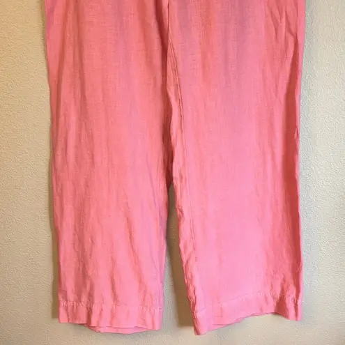 Johnny Was Size MEDIUM Coral Pink Linen Wide Leg Button-Front Pants