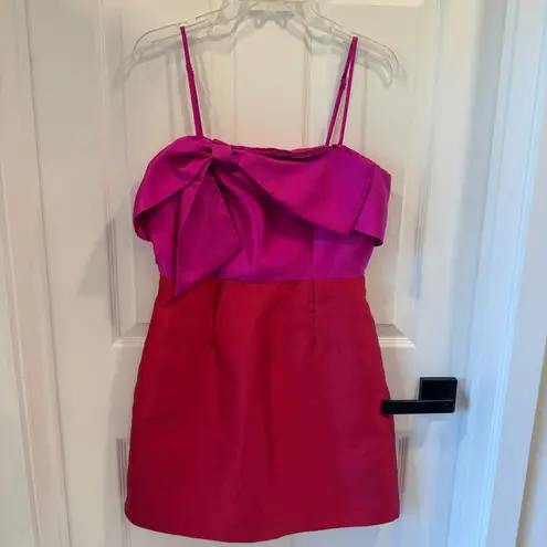 Hutch Serena Pink and Red Colorblock Bow Mini Dress Holiday Party Cocktail