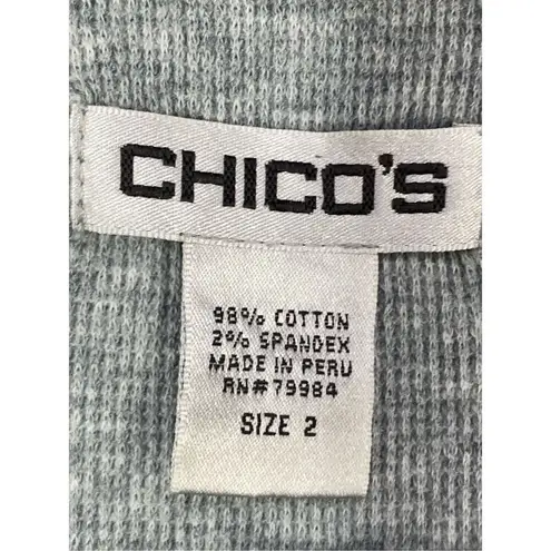 Chico's  Women Solid Stretchy Straight Hem Long Sleeve Henley Top Gray Size mediu