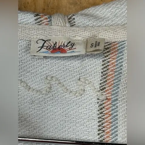 Faherty Striped Beach Cover-Up Hooded Tunic Dress with Pockets and Fringe