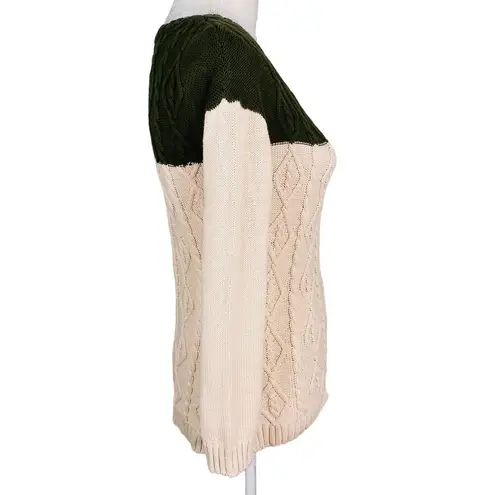 Olive & Oak Sweater S Beige Green Cable Knit Crew