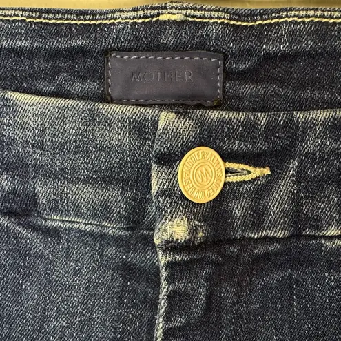 MOTHER The Roller Crop Undone Hem Wide Leg Dark Graffiti Wash High Rise Jean 25 Blue