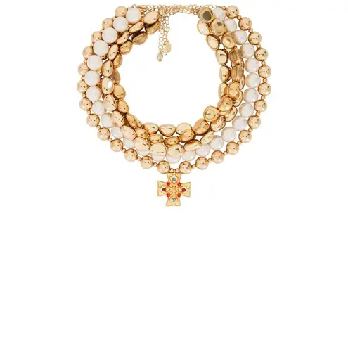 8 Other Reasons Layered Cross Necklace in Gold Womens Collar Beaded Beach