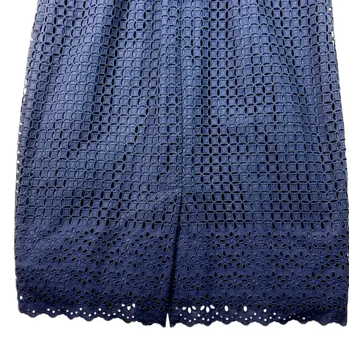 Brooks Brothers Eyelet Sheath Dress Navy Size 2 Sleeveless Cutout Bow Back Prep