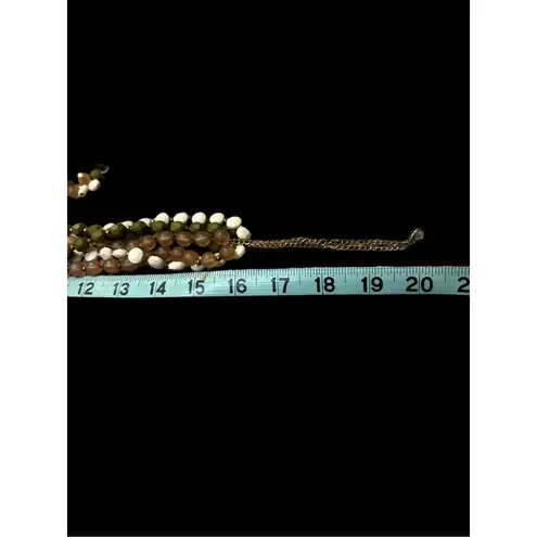 Vintage plastic gold and three color bead strand necklace with matching earrings Brown