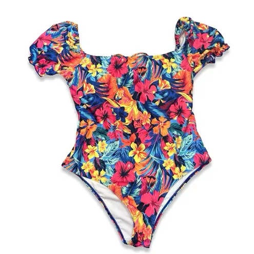 One Piece 4/$15 TROPICAL FLORAL OFF THE SHOULDER LACE UP BACK  SWIM SUIT