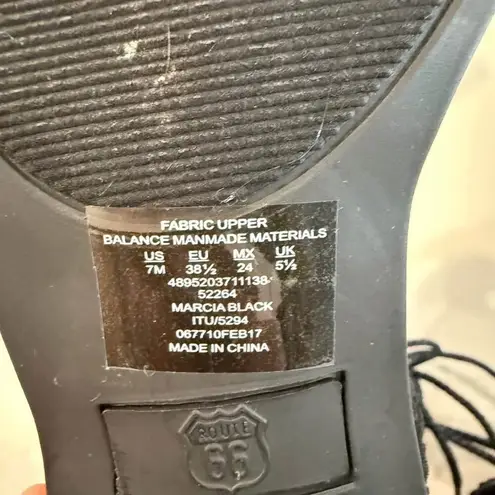 Route 66 Marcia LaceUp Wedge Dress Sandals Womens 7 Black ChunkyHeel WovenStraps