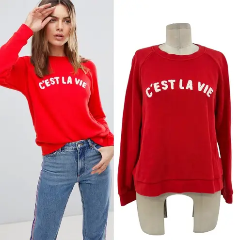 WHISTLES Cest La Vie Sweatshirt Top Red Size Medium