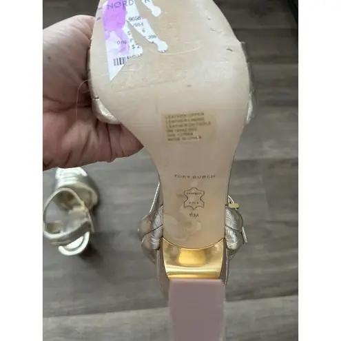 Tory Burch  Puffed Up Sandal Womens 6 Gold Metallic Tubular Strap Open Toe Comfy