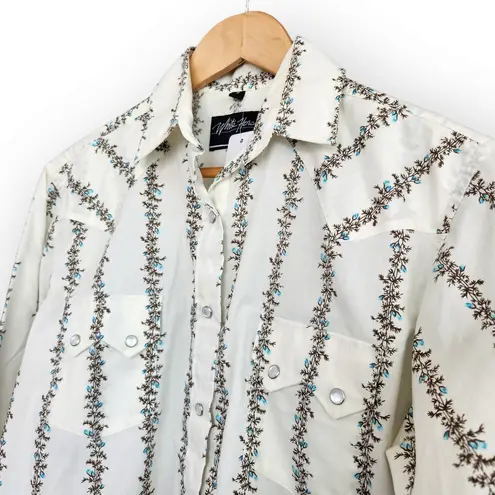 American Vintage Vintage 70s White Horse White Floral Striped Western Snap Button Shirt S