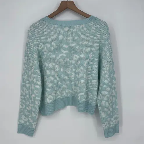 John + Jenn Mystic Blue Leopard Print Crew Neck Sweater Size S