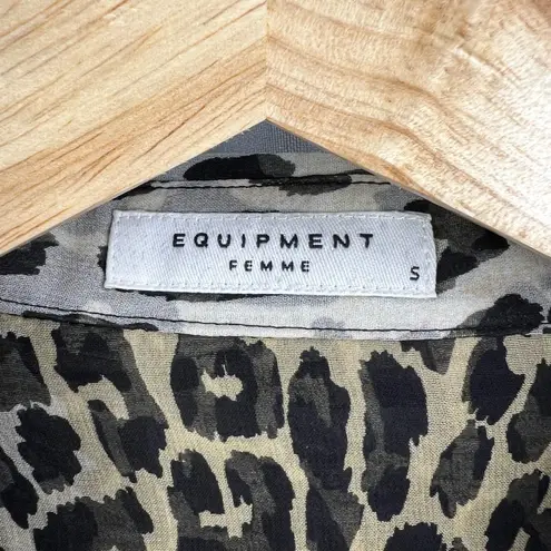 Equipment Femme Blouse Silk Leopard Print Button Up Long Sleeve Sheer Small