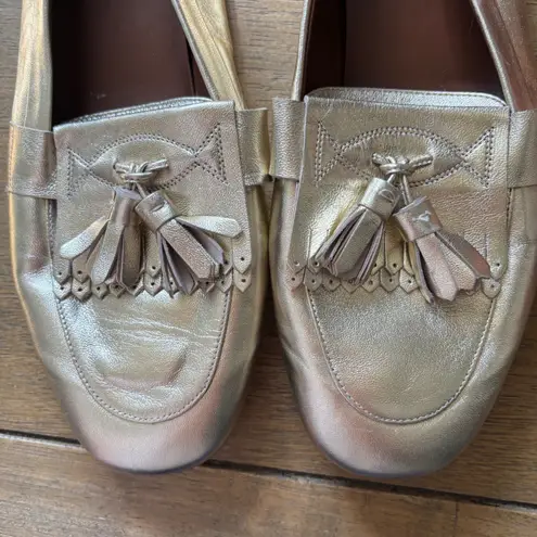 Aquatalia Women's Quinna Metallic Kiltie Tassel Loafers Gold Size 9.5 Designer