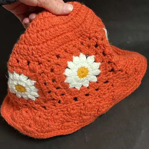 Daisy Handmade Orange  Flower Crochet Bucket Hat