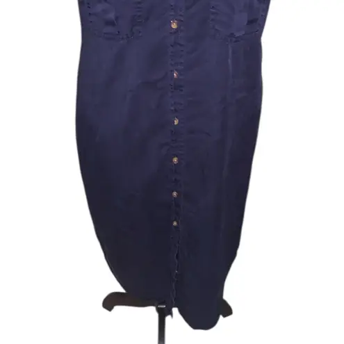 Teddi Rose Women's Tencel Shirt Dress Navy Blue Medium Button Down Short Sleeve
