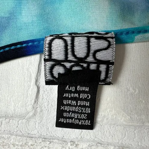 Clara Sun Woo Tunic Top Womens XL Blue Handkerchief Hem Cut Out Printed Artsy