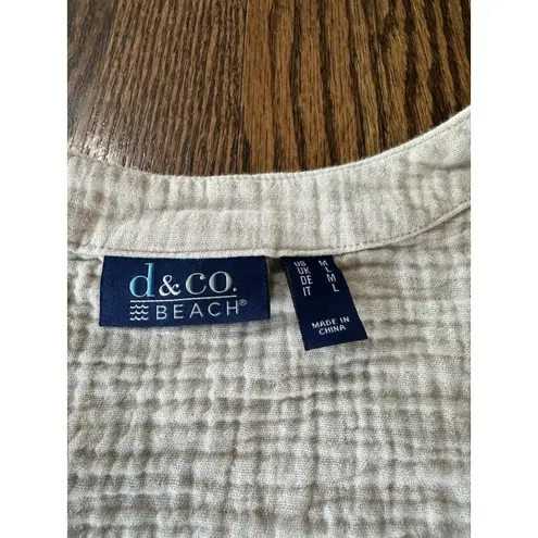 Denim & Co Beach Women's Swim Cover up Open Front Gauze 100% Cotton Khaki Beige Tan Size M