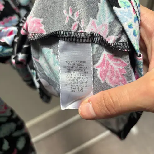 kim rogers Black Floral Quarter Button Blouse