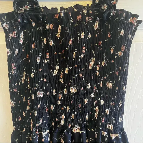 Floral Black Maxi Dress Rouched and Ruffles Size XS
