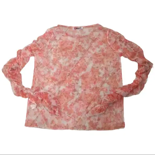 ZARA Floral Sheer Organza Ruched Sleeves Orange M