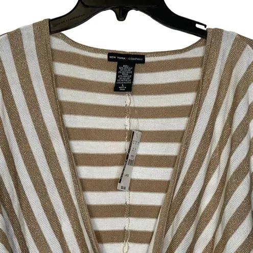 New York & Company Knitted Sweater Shrug Striped 3/4 Sleeve Women Size Large NWT Tan