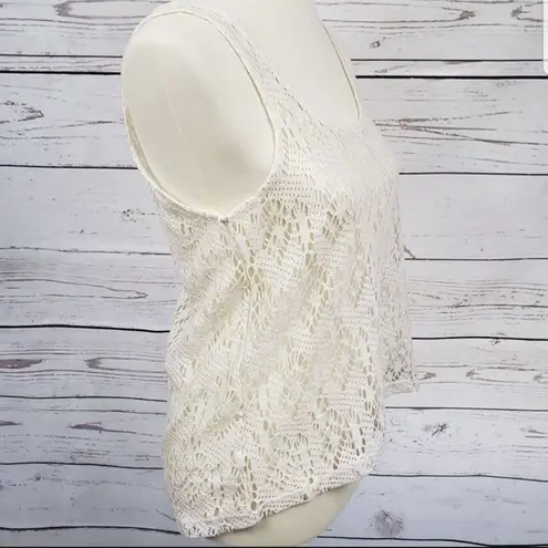 Kirra Cream & Gold Metallic Mesh Tank Top Small