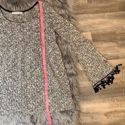 CARAMELA stretch scoop neck baby doll sweater with bell pom pom sleeves S