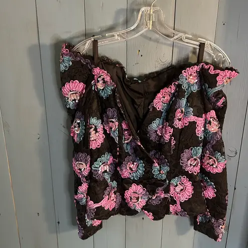 Custom Made Black Off The Shoulder Long Sleeve Formal Blouse | Medium