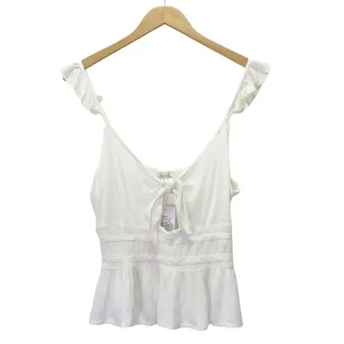Patrons of Peace NWT Tie Front White Peplum Tank Boho Festival Top Size Medium