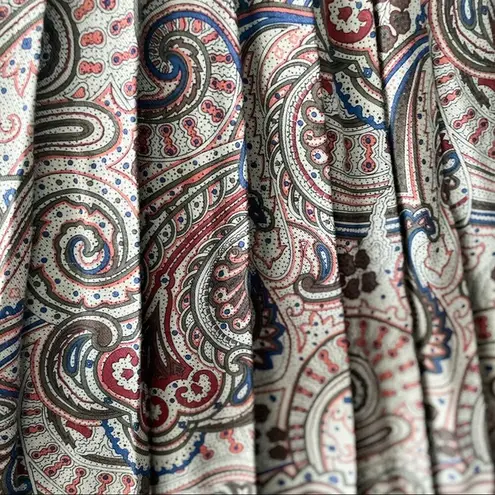 Vintage Paisley Floral Accordion Pleated Wool Blend Midi Skirt size medium M Gray