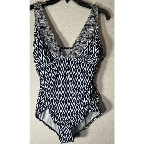 Coastal Blue  Bathing Swim Suit Size XL 16/18 Blue Ikat One Piece built in bra